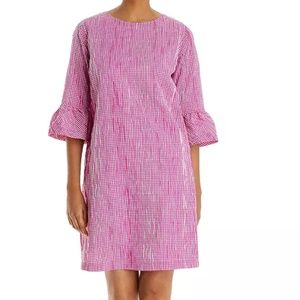 NWT- Caroline Rose Crinkle Gingham Ruffle Sleeve Dress in Fuchsia
